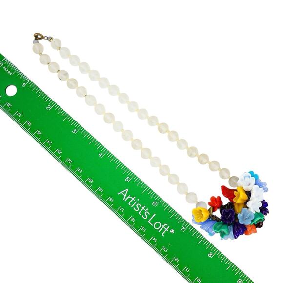 Vintage Rock Crystal & Glass Flower Cluster Necklace Czech Art Glass Beads 40s - Picture 2 of 5